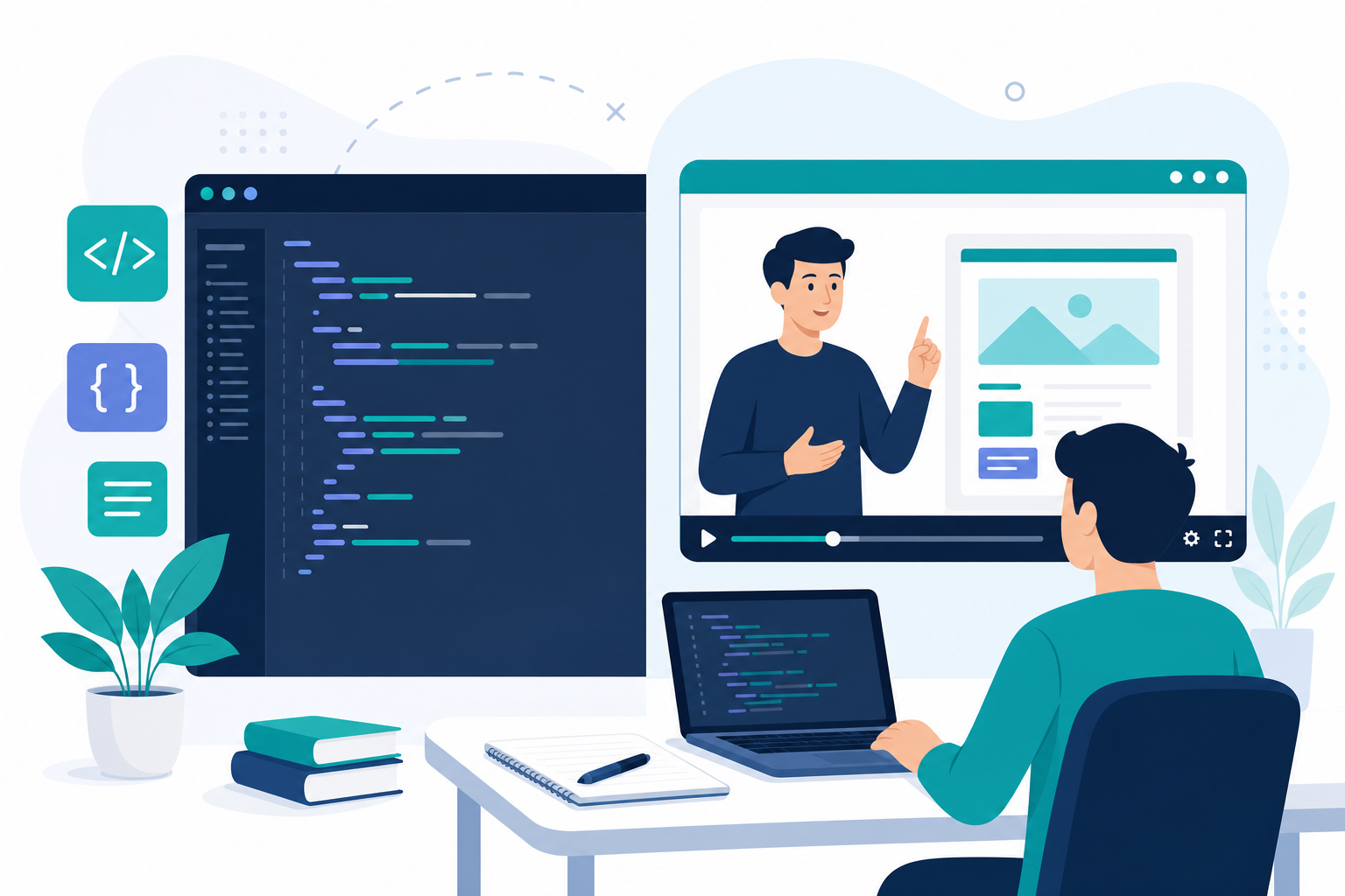 Video lessons and step-by-step coding